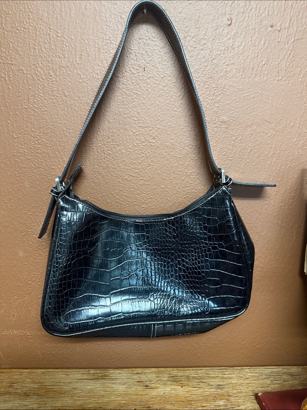 Nine West Black Croc-Embossed Shoulder Bag